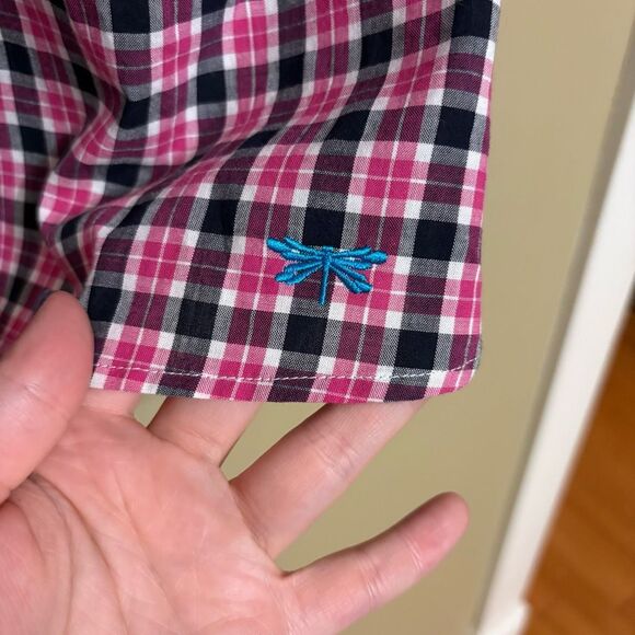 Talbots Pink Black White Plaid Button Down Cotton Blouse Petite Large NWT - Picture 4 of 9